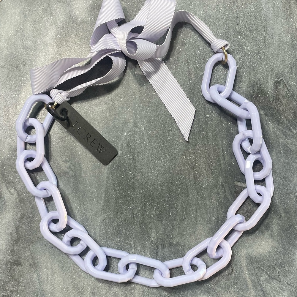 New J. Crew Purple Chain Lucite Ribbon Necklace
